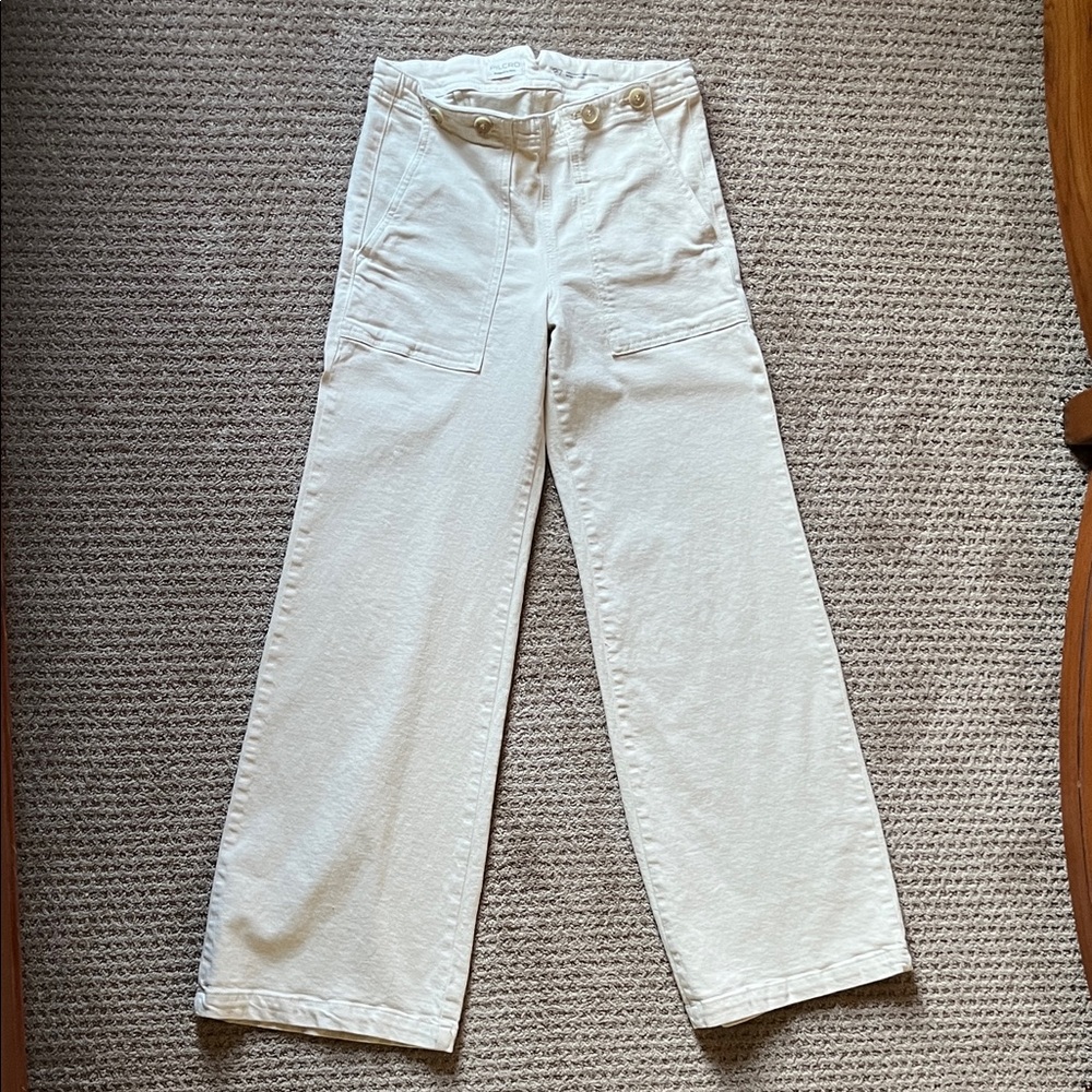 Pilcro the Kit Utility Wide Leg Pants Cream Denim